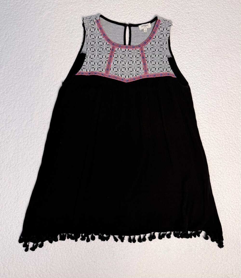 Umgee Sleeveless Embroidered Yoke Tassel Hem Tunic Top Size S